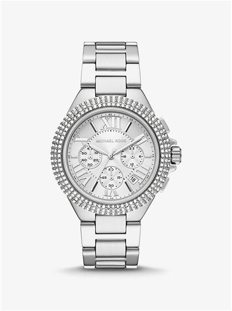 michael kors silver pavé watch|camille pave silver tone watch.